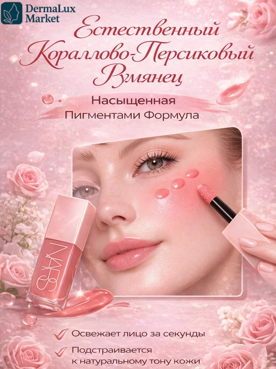 Yuz uchun suyuq rumyana NARS Afterglow Liquid Blush Brazen - tabiiy yaltirash,nam effektli