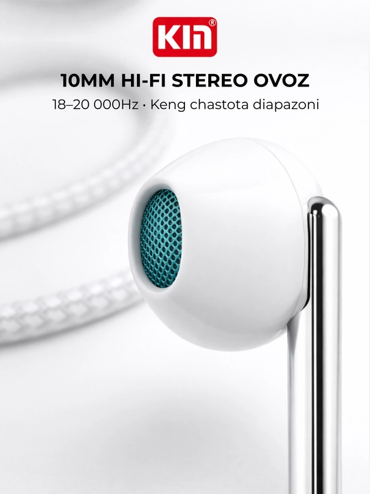 Simli quloqchin KIN K103 3.5mm 10mm dinamik mikrofon bilan naushnik telefon uchun