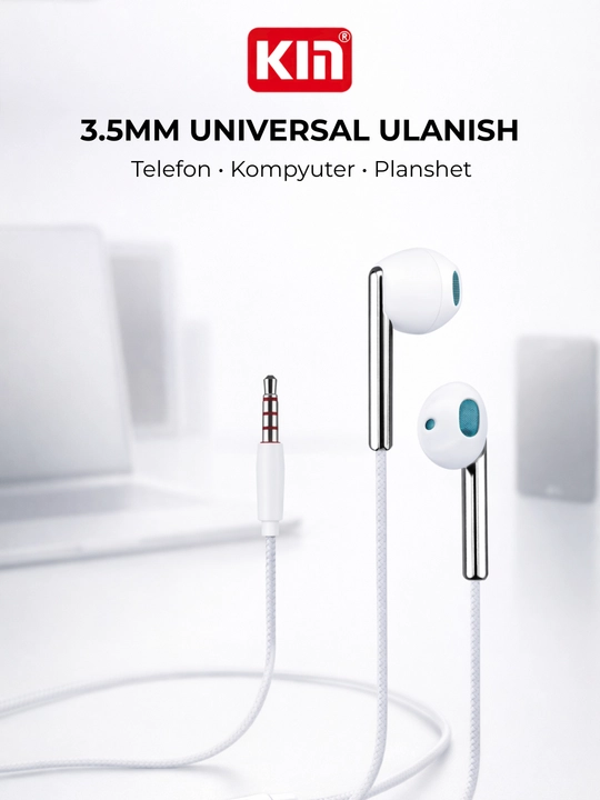 Simli quloqchin KIN K103 3.5mm 10mm dinamik mikrofon bilan naushnik telefon uchun