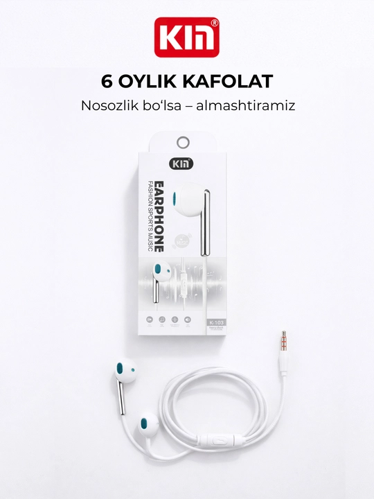 Simli quloqchin KIN K103 3.5mm 10mm dinamik mikrofon bilan naushnik telefon uchun