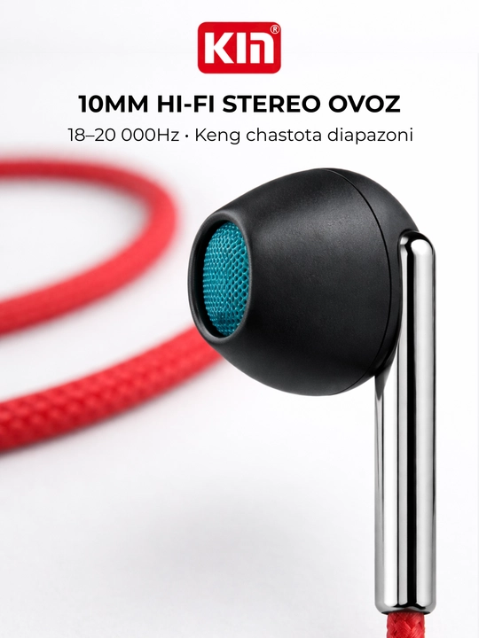 Simli quloqchin KIN K103 3.5mm 10mm dinamik mikrofon bilan naushnik telefon uchun