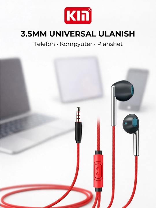Simli quloqchin KIN K103 3.5mm 10mm dinamik mikrofon bilan naushnik telefon uchun