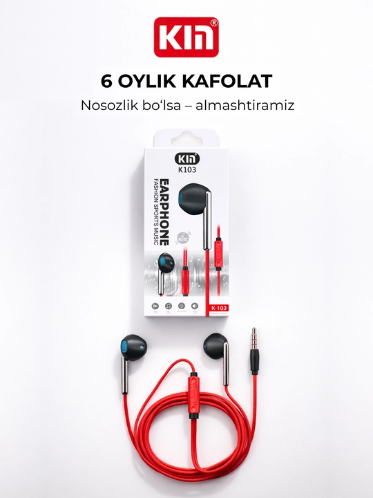 Simli quloqchin KIN K103 3.5mm 10mm dinamik mikrofon bilan naushnik telefon uchun