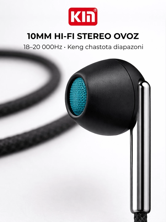 Simli quloqchin KIN K103 3.5mm 10mm dinamik mikrofon bilan naushnik telefon uchun