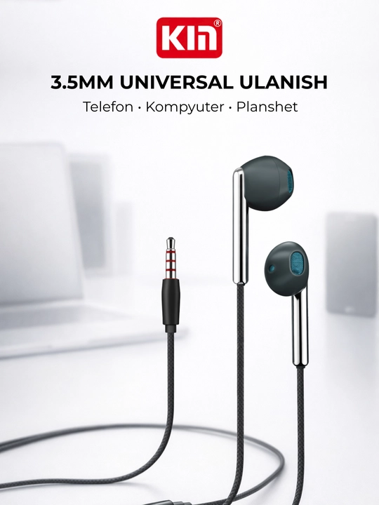 Simli quloqchin KIN K103 3.5mm 10mm dinamik mikrofon bilan naushnik telefon uchun