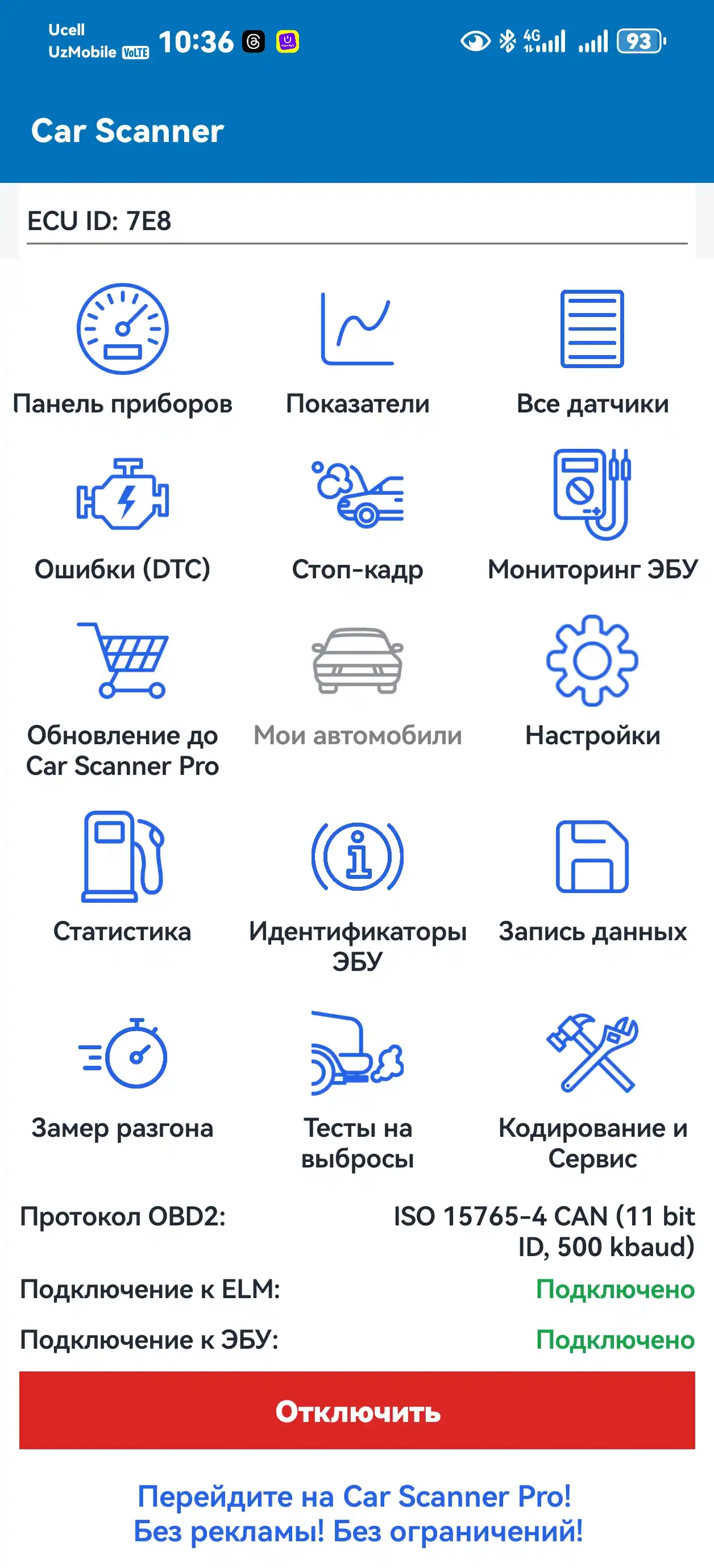 Avtodiagnostik xatolik skaneri ELM327 OBD2 V2.1, Android, Bluetooth