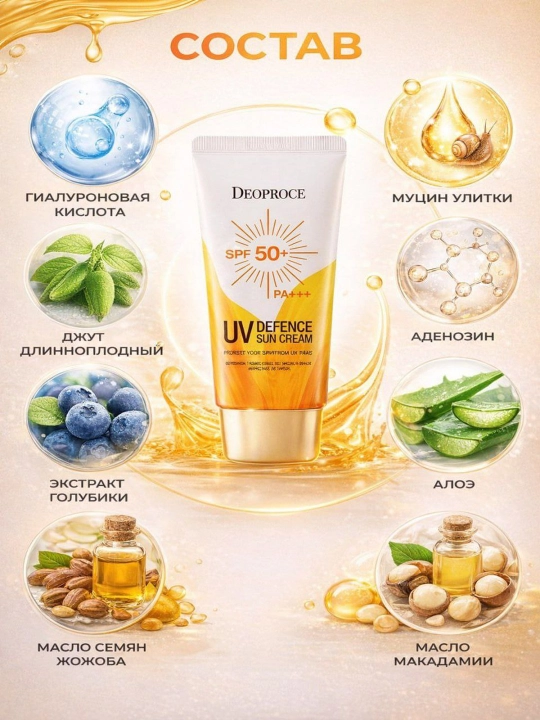 Солнцезащитный крем DEOPROCE с защитой от УФ-излучения SPF 50+ PA+++