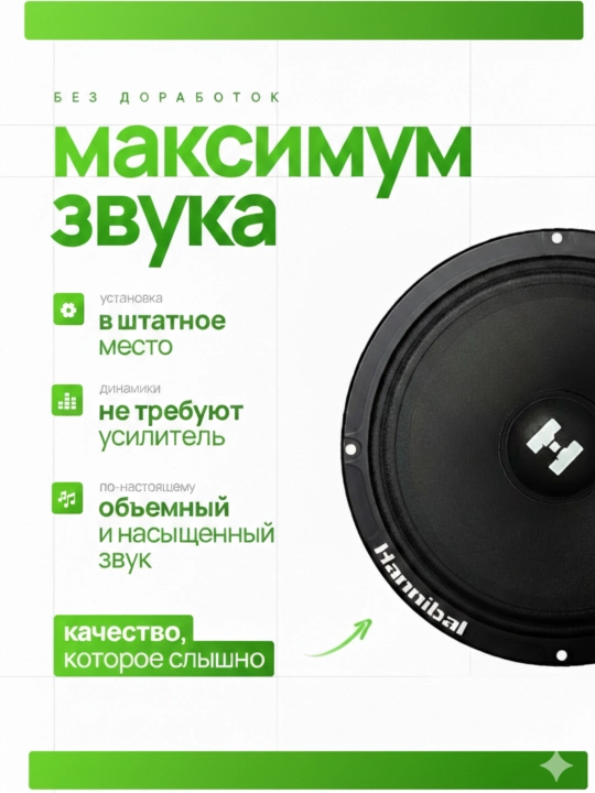 Колонки автомобильные 16,5 см Deaf Bonce Hannibal HM-6E PRO / динамики Alphard - 