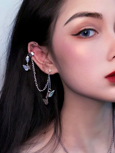 Серьги каффы, ассиметричные серьги — MSLADY-ZIRAK2-БЕЛЫЙ