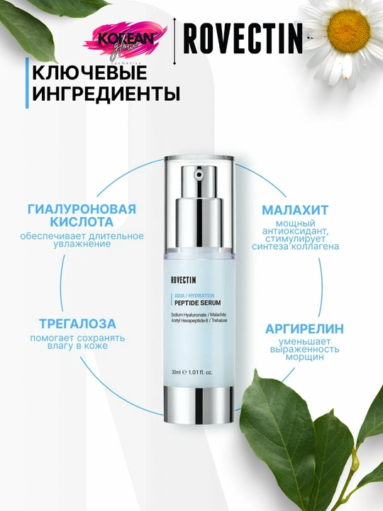 Yuz uchun chuqur namlantiruvchi Rovectin Aqua Peptide Serum zardobi