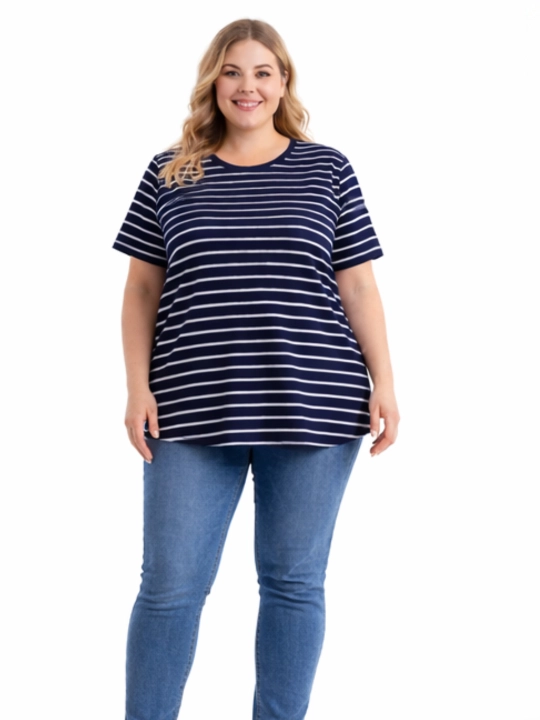 Ayollar futbolkasi WEERIT Plus Size Comfort 95% paxta 5% elastan 2XL–5XL chiziqli