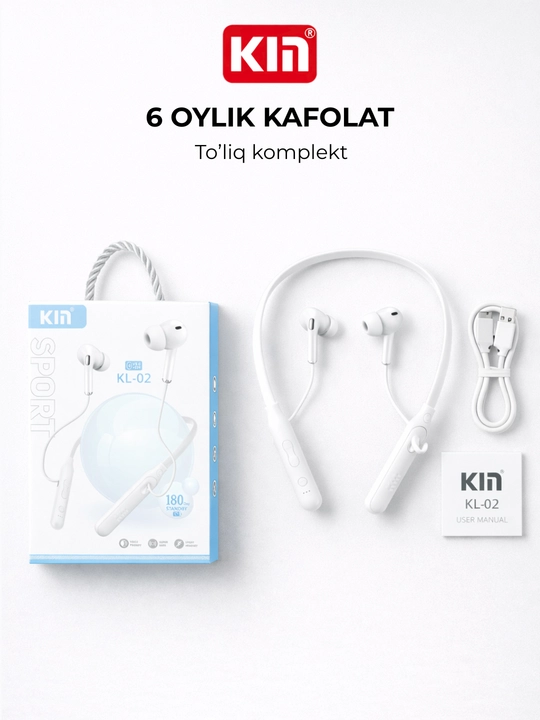 Simsiz quloqchin KIN KL02, Bluetooth garnitura, 5 soat ishlash, 2ta qurilmaga ulanish