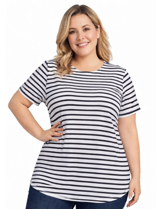 Ayollar katta o‘lchamli futbolka WEERIT Comfort Stripe 60% poliester 40% paxta 2XL–5XL