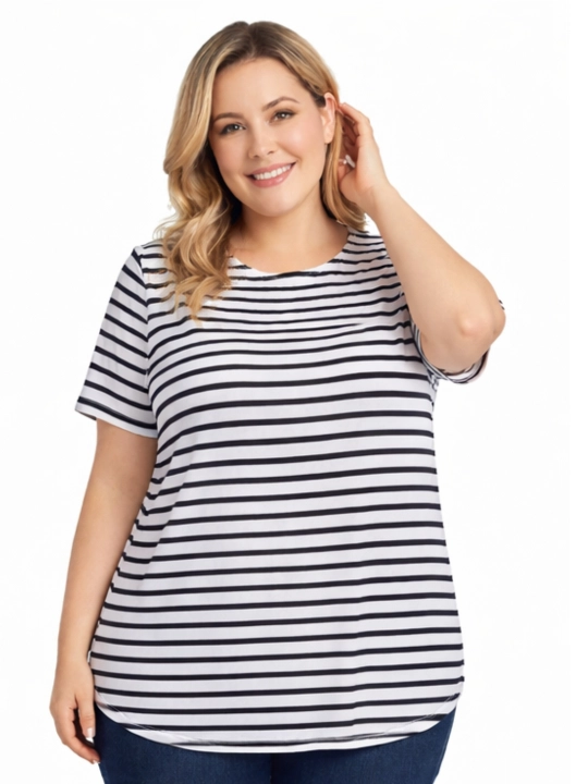 Ayollar katta o‘lchamli futbolka WEERIT Comfort Stripe 60% poliester 40% paxta 2XL–5XL