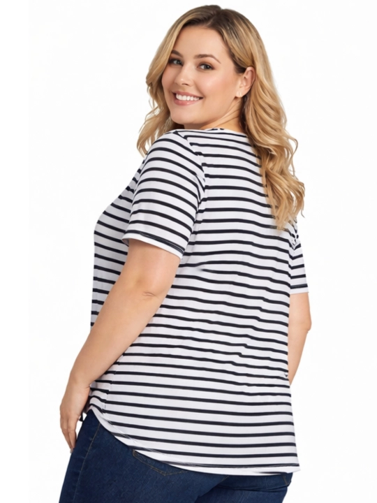 Ayollar katta o‘lchamli futbolka WEERIT Comfort Stripe 60% poliester 40% paxta 2XL–5XL