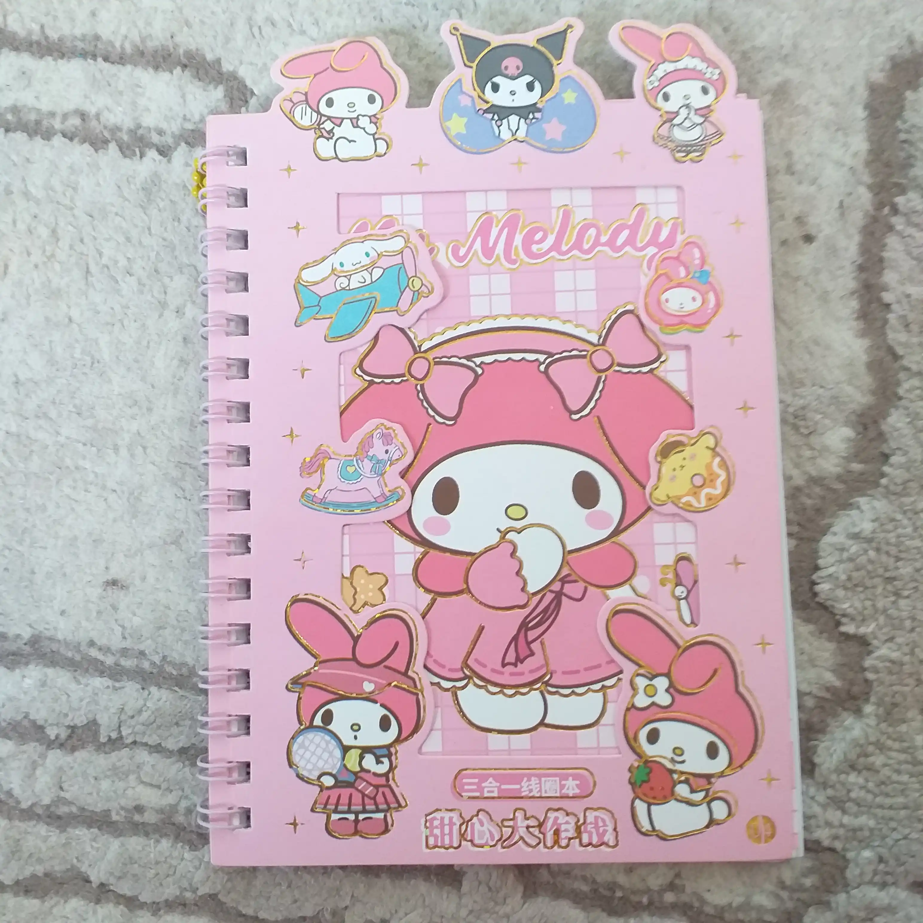 Bloknot stiker bilan Kuromi Sanrio, stiker kitobi, o'lchami 16 * 12 sm