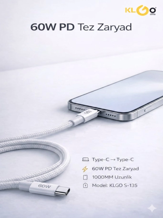 Кабель Type-C - Type-C, для быстрой зарядки, подходит для Android и iPhone, 1 м