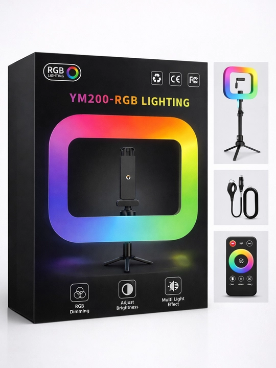 YM200 RGB kvadrat halqali chiroq - shtativli LED chiroq