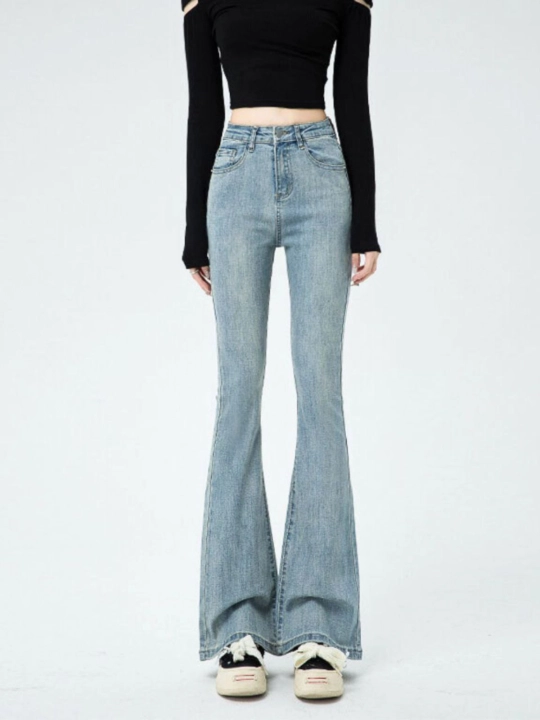 Ayollar uchun keng shim klyosh, jinsi, denim - 