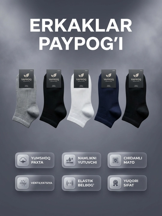 Erkaklar paypog‘i, 90% paxtadan, 5 juft