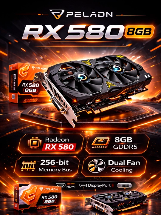O'yinlar uchun videokarta Peladn - Radeon RX580, 8GB, 256 Bit GDDR5 - 