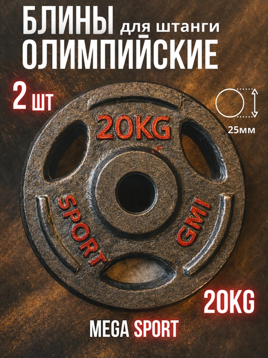 Штанги 2,5 - 5 - 7,5 - 10 кг, 2 шт., отверстия 2,5 и 50 мм, олимпийского типа