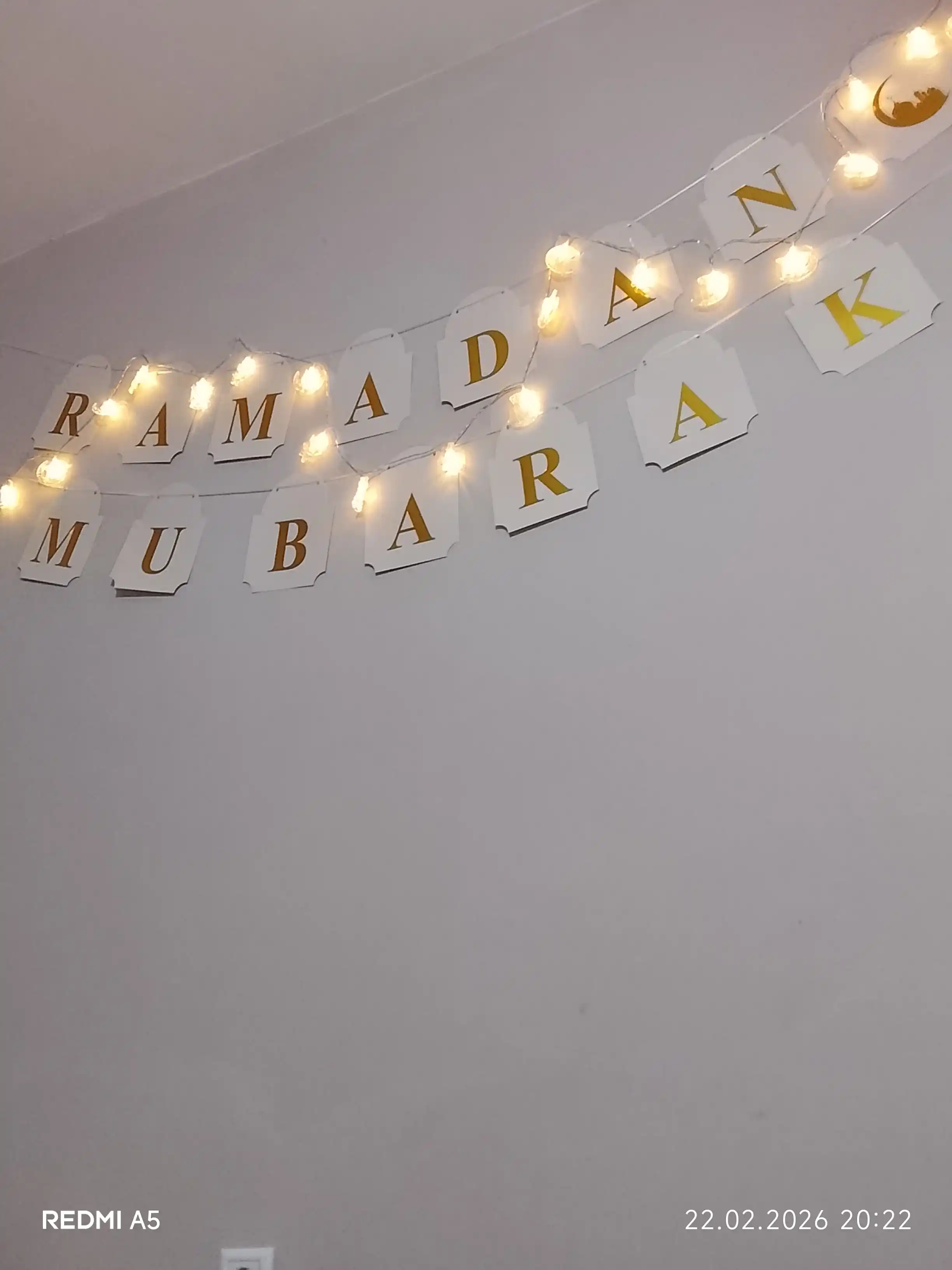 Bayram bezaklari Ramazon Muborak, girlyanda sariq rangda, uyga, 1.5 m va 3 m