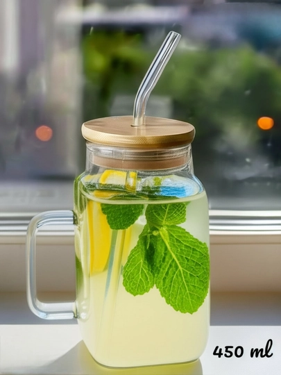 Многоразовый стеклянный стакан для кофе с трубочкой и крышкой