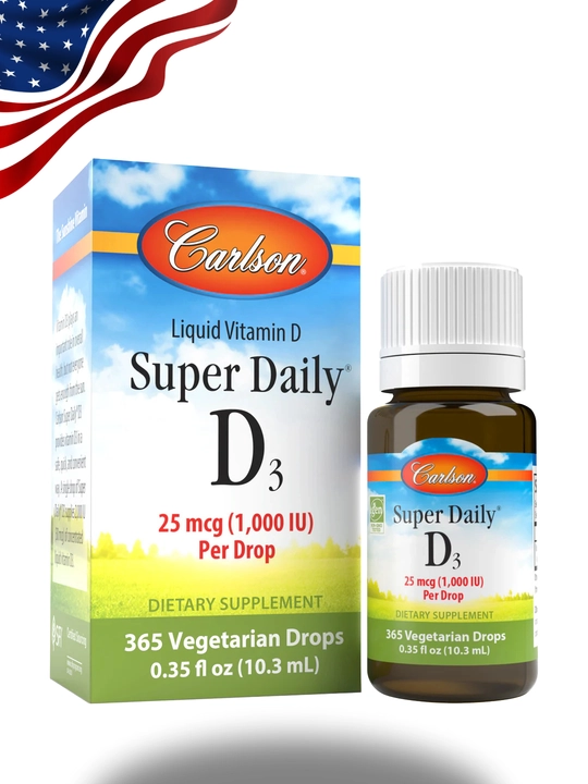 Carlson Super Daily D3 1000 IU, tomchili vitamin D3, 10.3 ml (365 tomchi), AQSH - 
