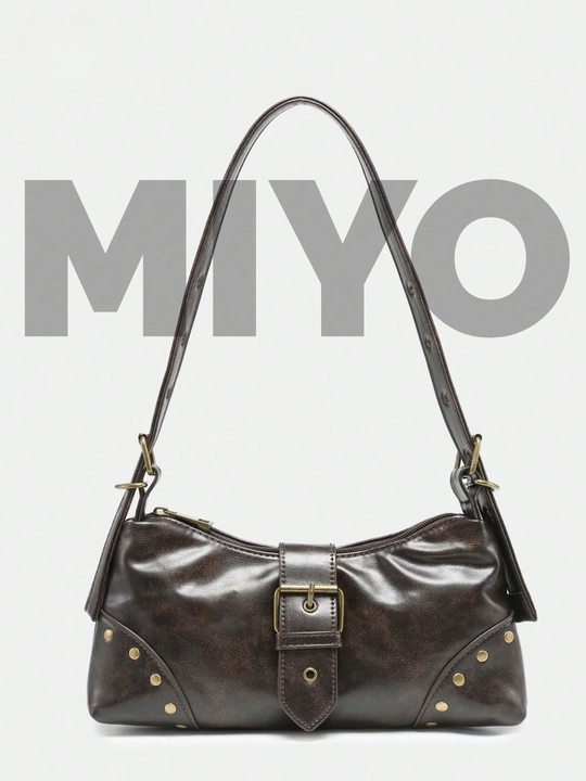 MIYO Vintage ayollar baguette sumkasi, eko-teri, zaklepka va bezakli   - 