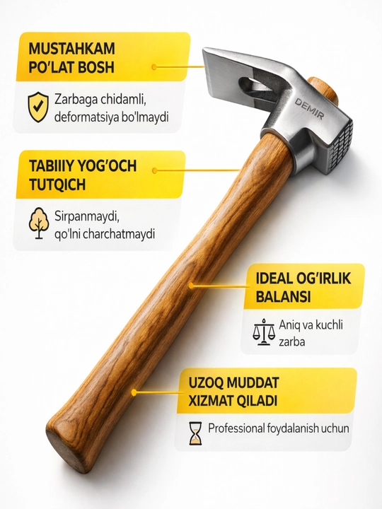 Tesha bolg‘asi – mustahkam, qulay va ikki funksiyali universal zarbdor instrument - 