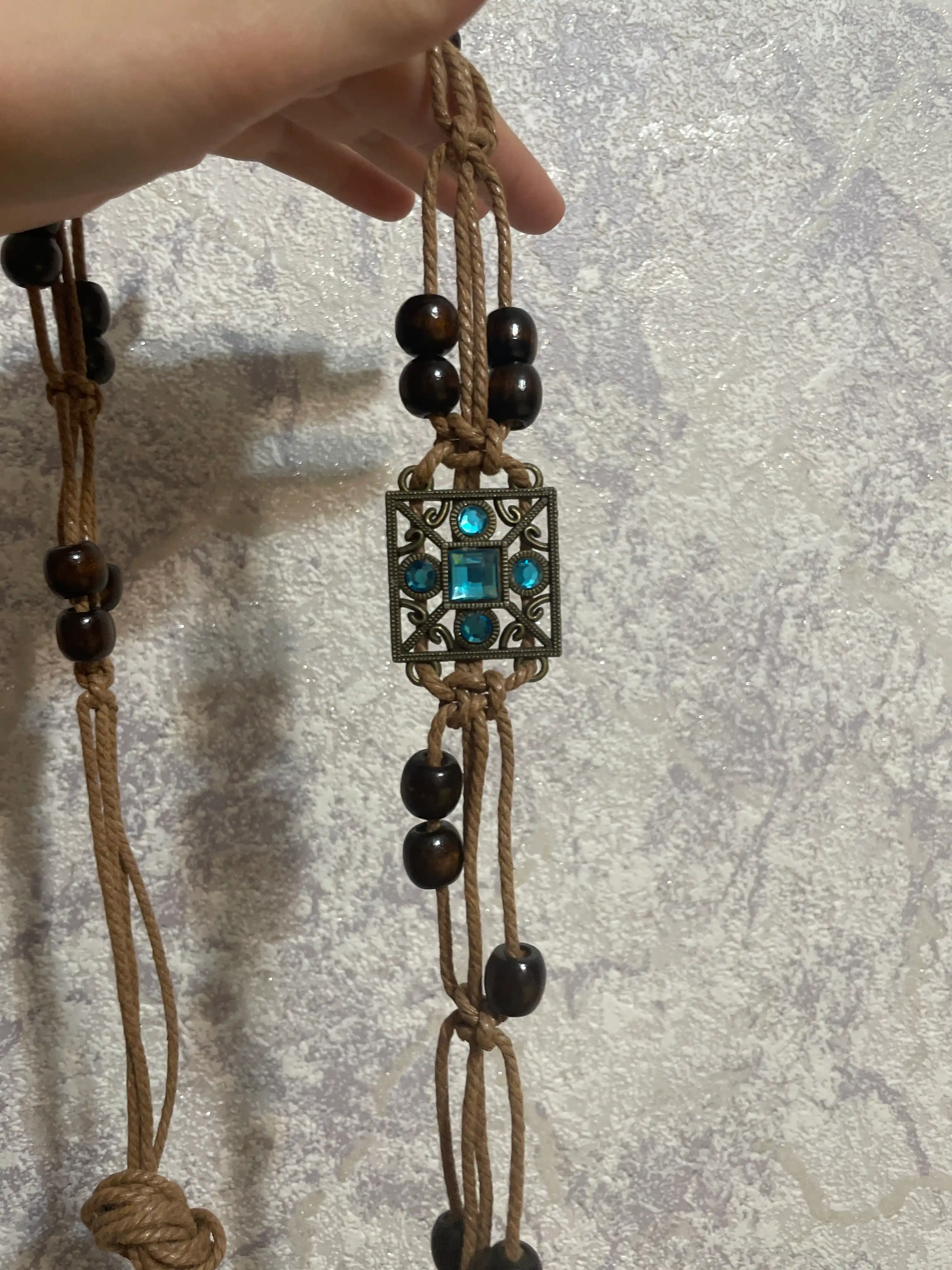 Ayollar uchun bog‘ema uslubidagi munchoqli dekorativ belbog‘, vintage etno, sozlanadi