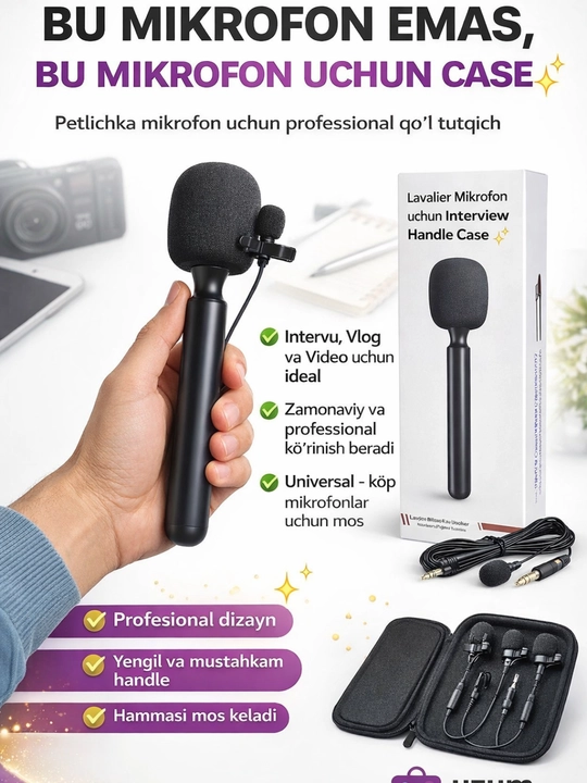 Mikrofon uchun handle case (mikrofon emas) – Intervyu uchun tutqich - 