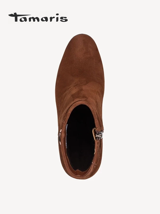 Ботильоны женские на каблуке TAMARIS, натуральная кожа, коричневые 