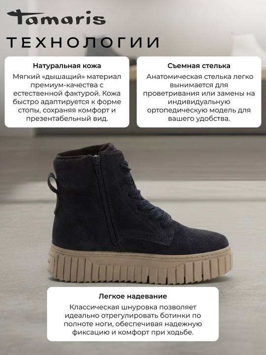 Ботинки женские из натуральной кожи TAMARIS, синие