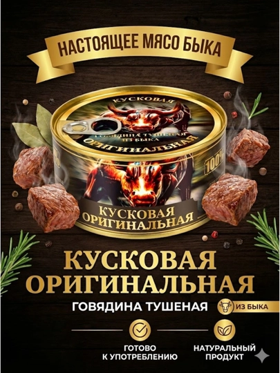 Говядина тушеная «Кусковая Оригинальная» — настоящее мясо быка — IZZATIM-КУСКОВАЯОРИГИНАЛЬНАЯ