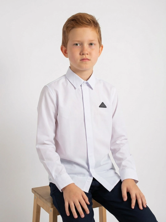 Рубашка для мальчика Slim Fit с длинным рукавом, школьная форма, 7-14 лет