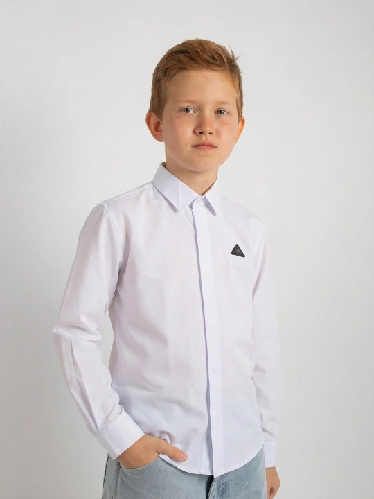 Рубашка для мальчика Slim Fit с длинным рукавом, школьная форма, 7-14 лет