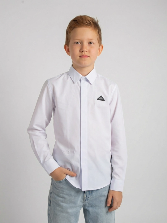 Рубашка для мальчика Slim Fit с длинным рукавом, школьная форма, 7-14 лет