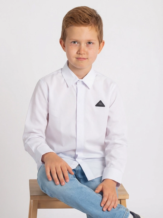 Рубашка для мальчика Slim Fit с длинным рукавом, школьная форма, 7-14 лет