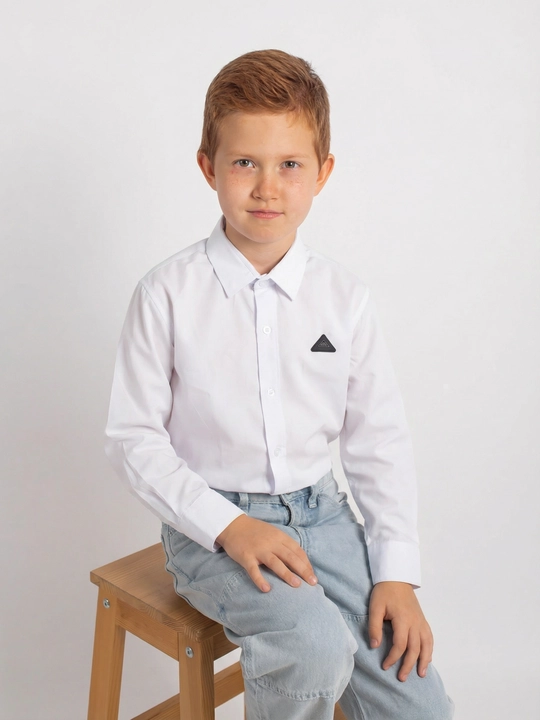 Рубашка для мальчика Slim Fit с длинным рукавом, школьная форма, 7-14 лет