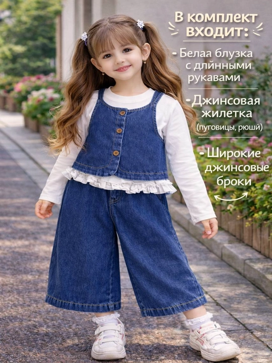 Комплект джинсовой тройки для девочек - 