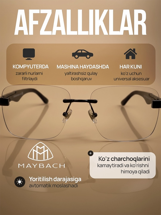 Quyoshdan himoyalovchi ko‘zoynak Xameleon Maybach, 3x1, kompyuter quyoshdan himoyalovchi