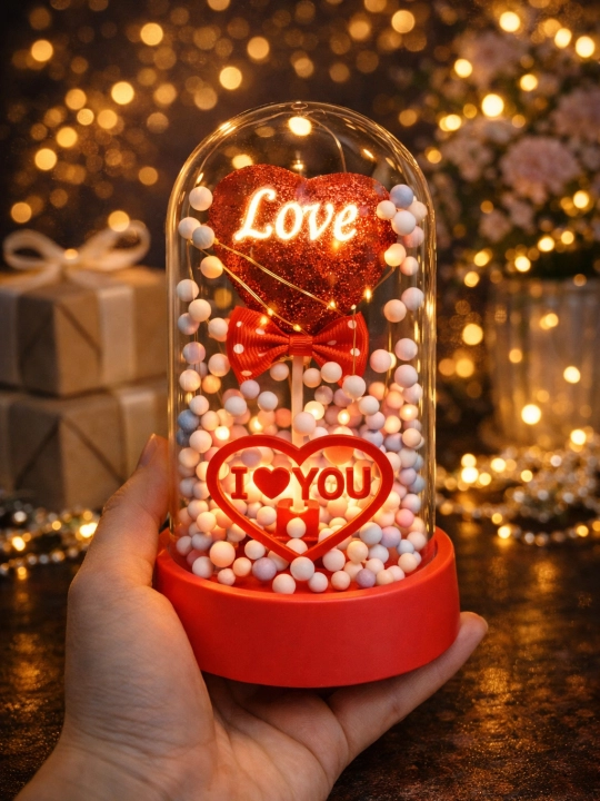 Tungi chiroq “LOVE” – shisha gumbazda, LED, romantik sovg‘a va bezak