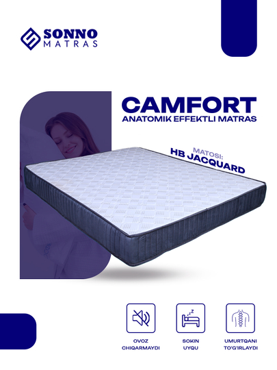 Sonno Matras Ideal – Anatomik effektli, HB Jacquard qoplamali ortopedik matras - 