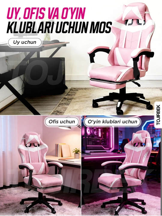 Gaming kreslo TOJIRBEK, kompyuter va ofis uchun, oyoq qo'ygichli o'rindiq