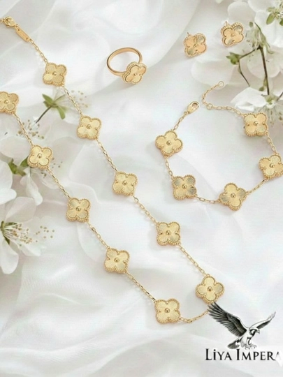 Набор украшений VAN CLEEF: кольцо, серьги, цепочка и браслет — IMPERA-TORTBARGLIKOMPLEKT-ЖЕЛТ