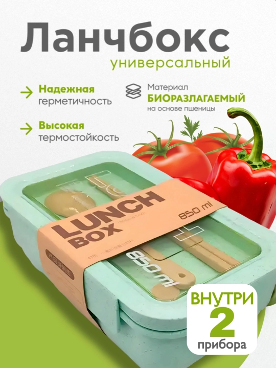 Lanch boks, ovqatni olib yurish uchun germetik konteyner, anjomlari bilan, Zi Store