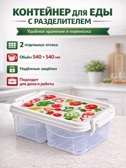 Контейнер для еды с разделителем — HOMEUM-KONTEYNER04-БЕЛЫЙ