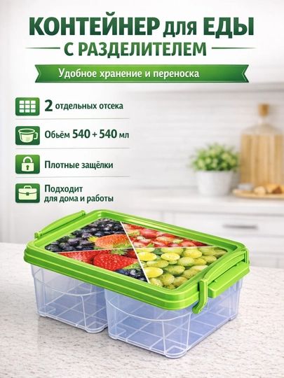 Контейнер для еды с разделителем — HOMEUM-KONTEYNER04-ЛАЙМ